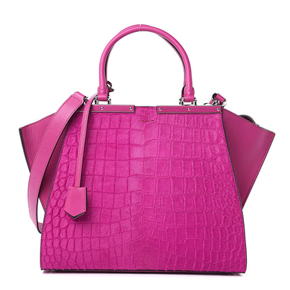 Fendi Vitello Pelo Flamingo Crocodile Embossed Petite 3Jours Tote Magenta 1 of 11