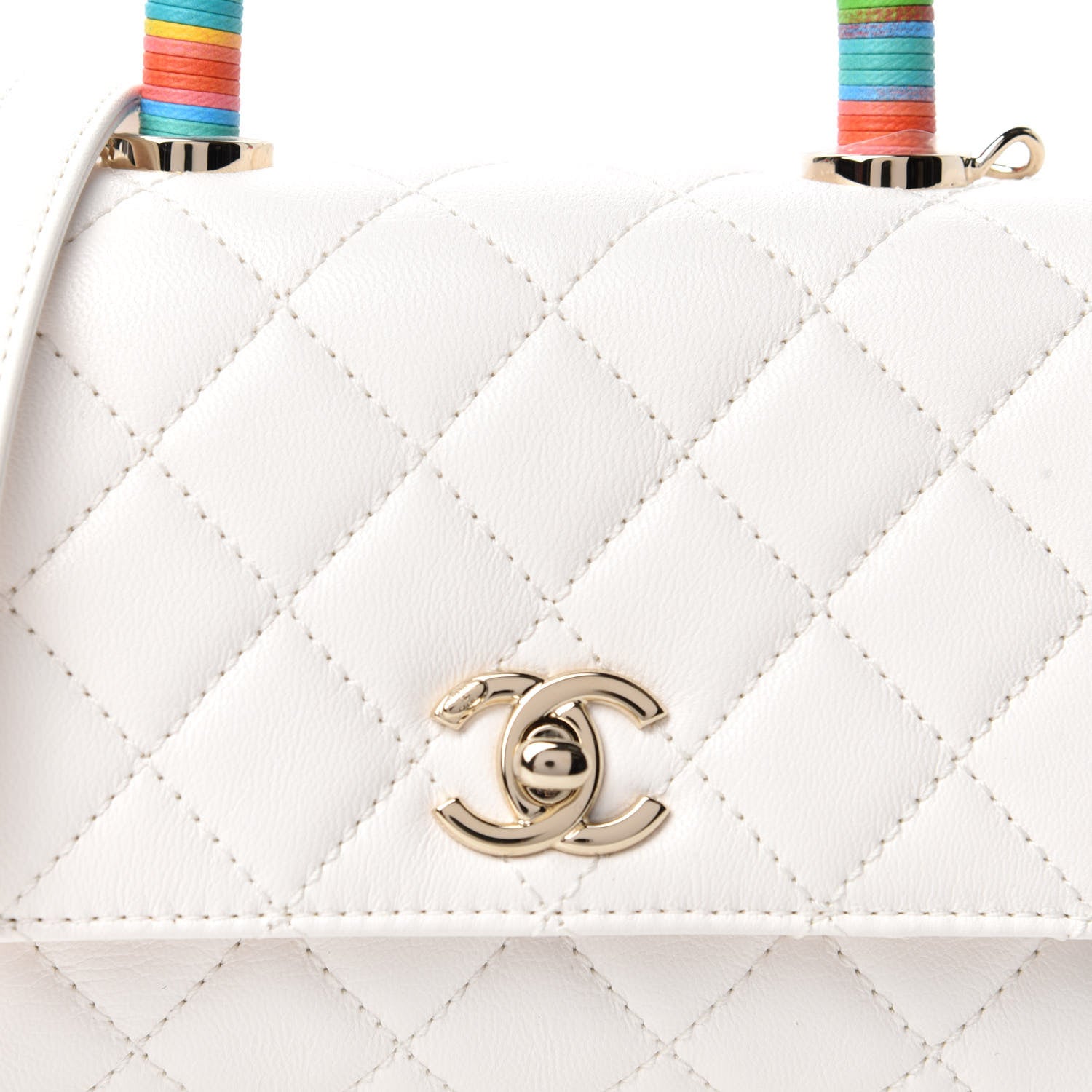 Chanel Goatskin Quilted Extra Mini Rainbow Coco Handle Flap White 10 of 11