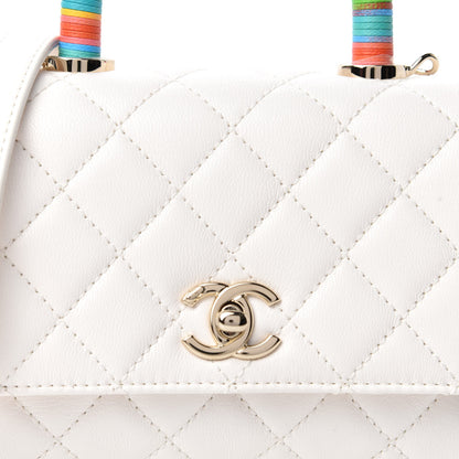 Chanel Goatskin Quilted Extra Mini Rainbow Coco Handle Flap White 10 of 11