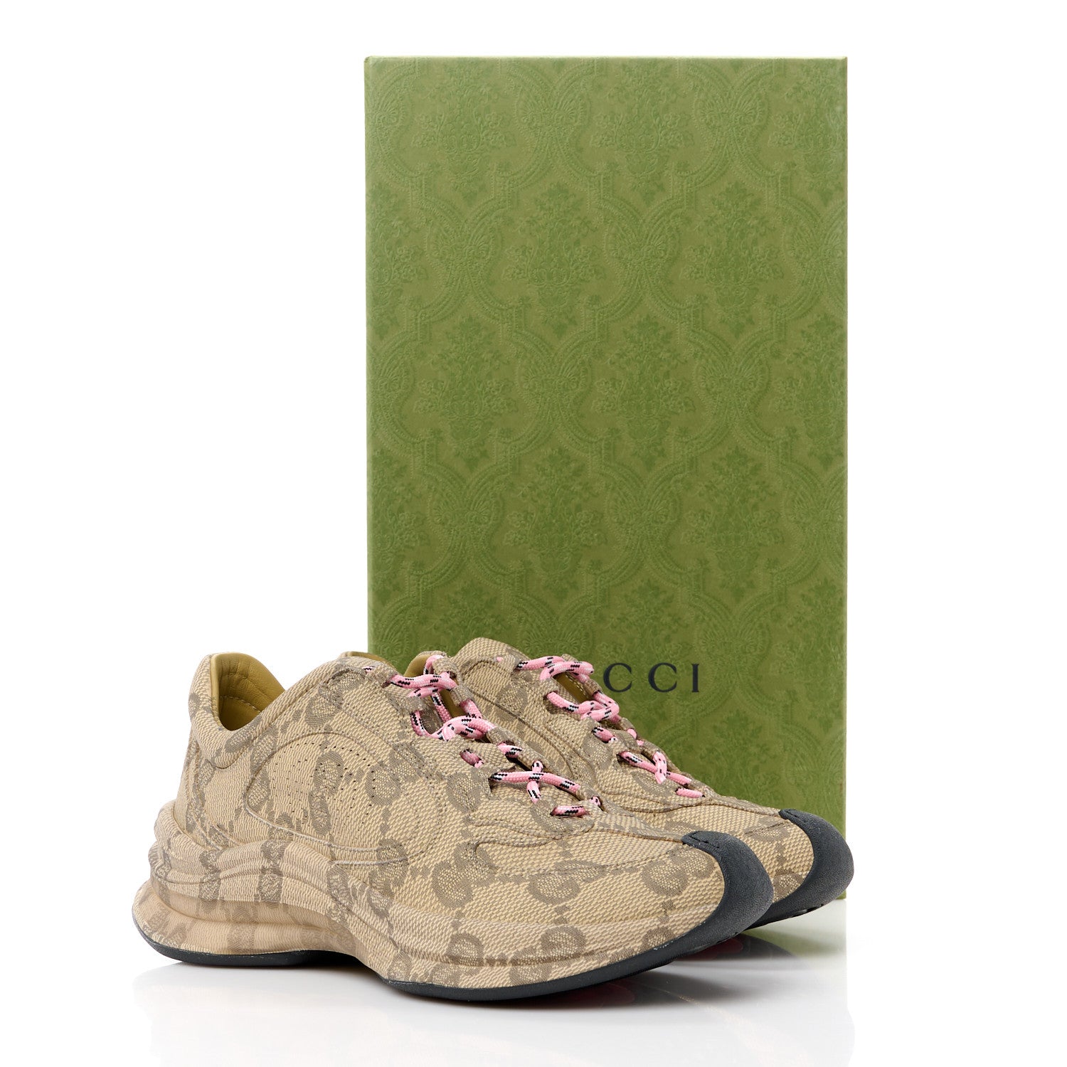 Gucci Ultralight Plume Calfskin Monogram Printed Womens Gucci Run Sneakers 35 Beige Ebony 10 of 10