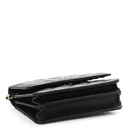 Chanel Lambskin Quilted Mini Camellia Bow Wallet On Chain WOC Black 4 of 11