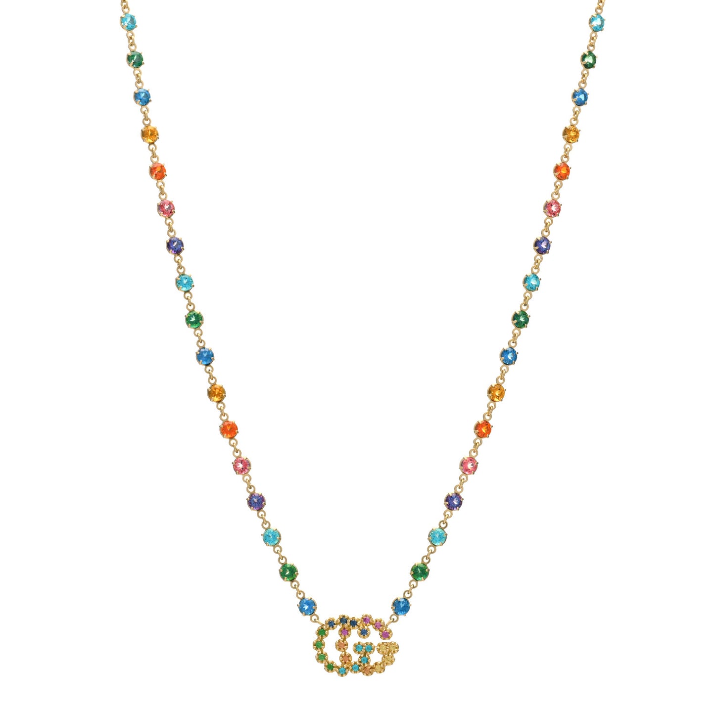 18K Yellow Gold Multistone Running GG Pendant Necklace