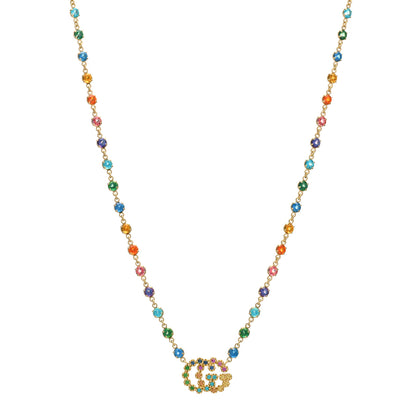 Gucci 18K Yellow Gold Multistone Running GG Pendant Necklace 1 of 5