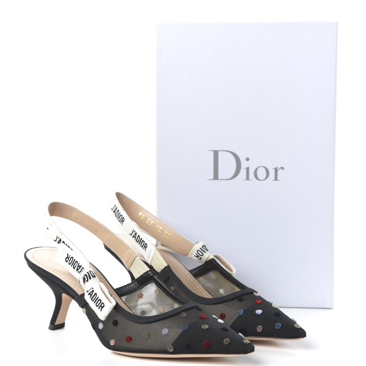 Mesh Ribbon Velvet Mini Dot J'Adior Slingback 65mm Pumps 38.5 Black Multicolor