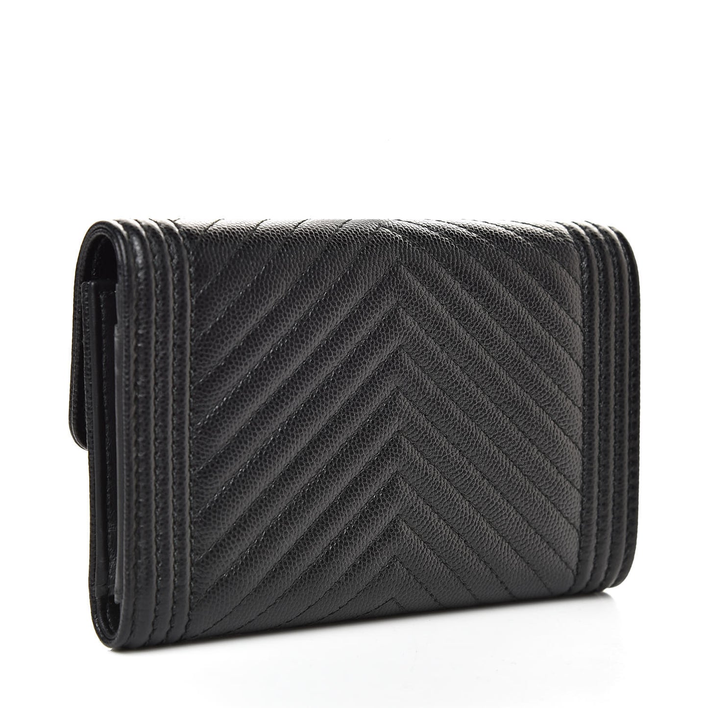 Caviar Chevron Quilted Medium Boy Flap Wallet Black
