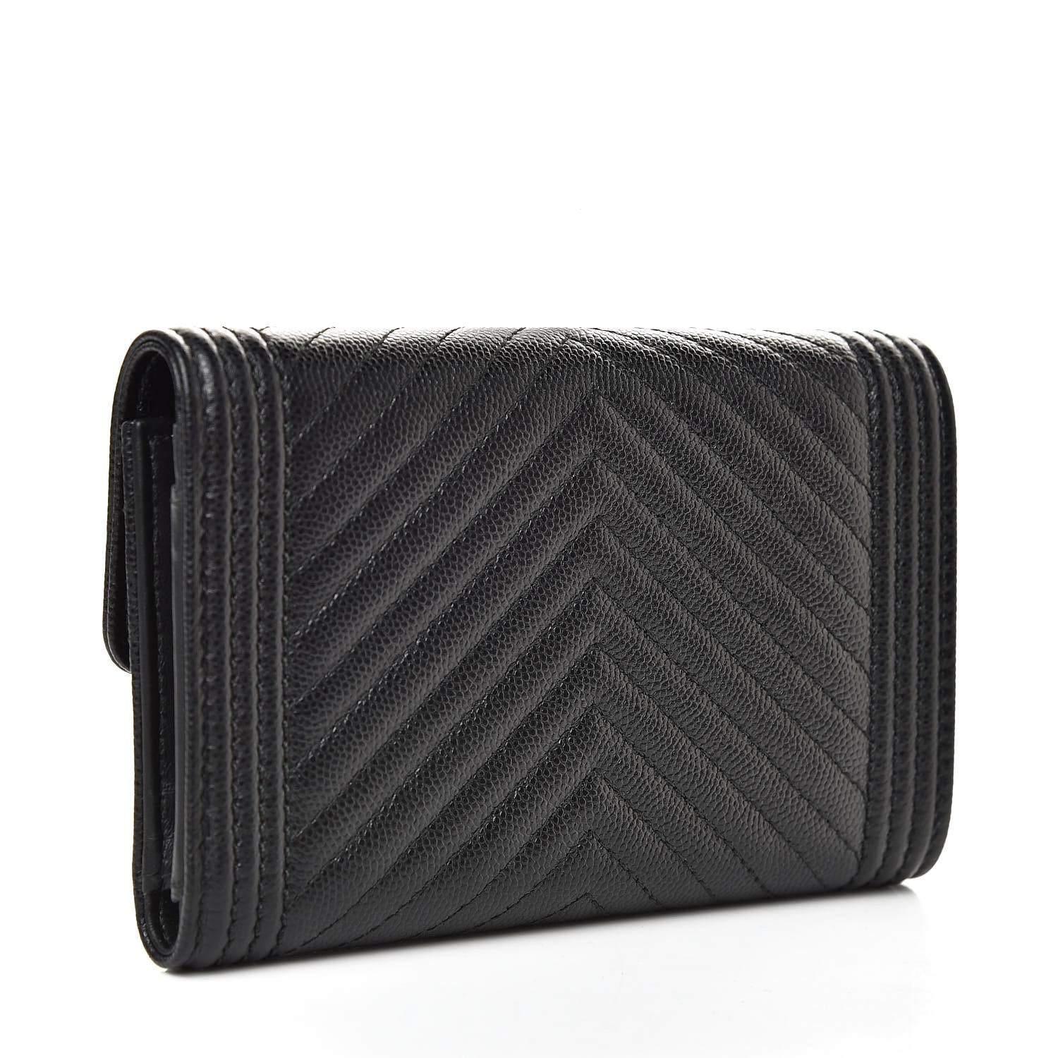 Chanel Caviar Chevron Quilted Medium Boy Flap Wallet Black 3 of 9