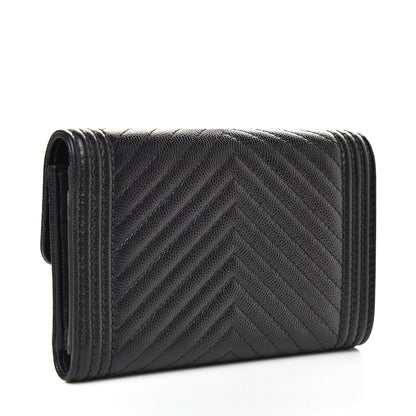 Chanel Caviar Chevron Quilted Medium Boy Flap Wallet Black 3 of 9