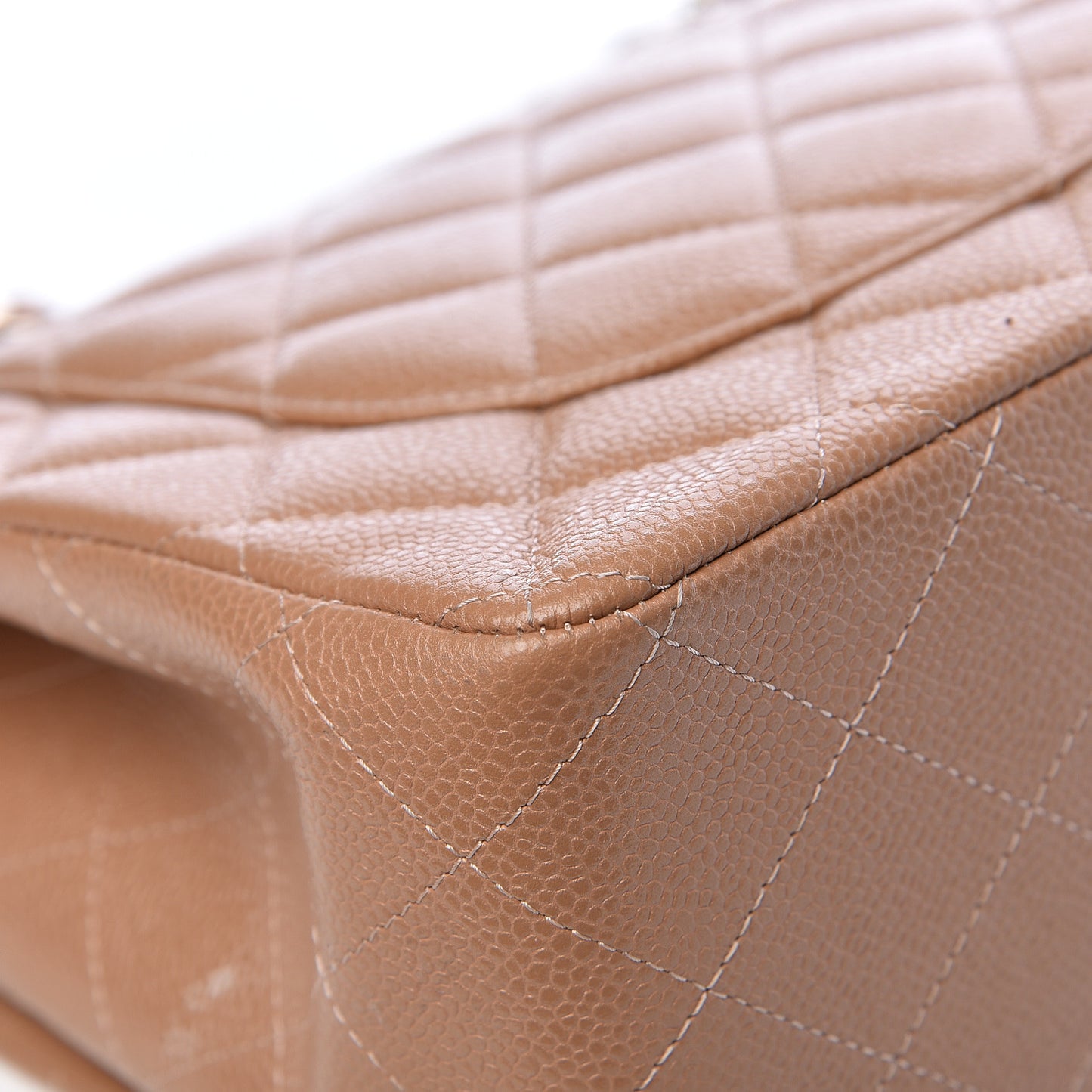 Caviar Quilted Jumbo Double Flap Beige