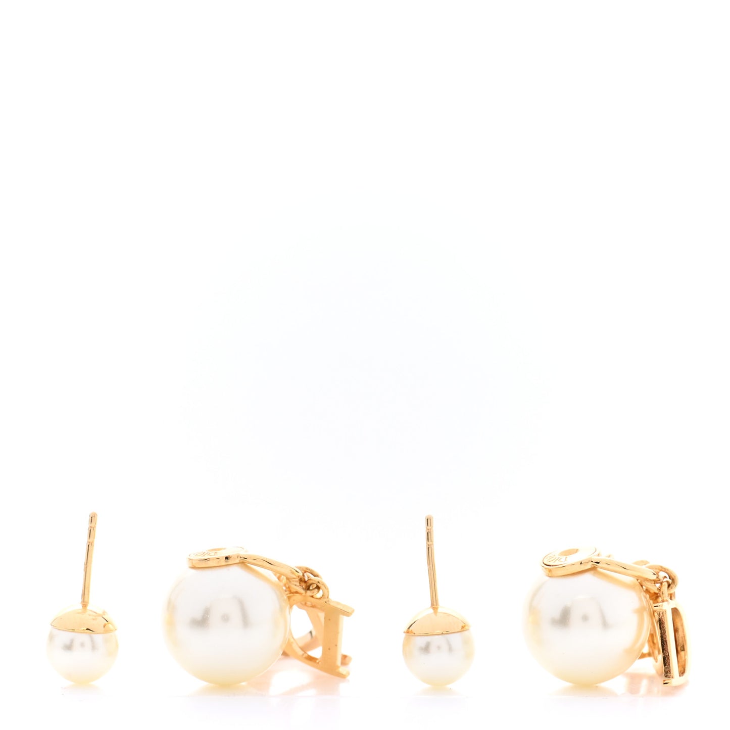 Pearl Crystal Tribal Logo Charms Earrings Gold