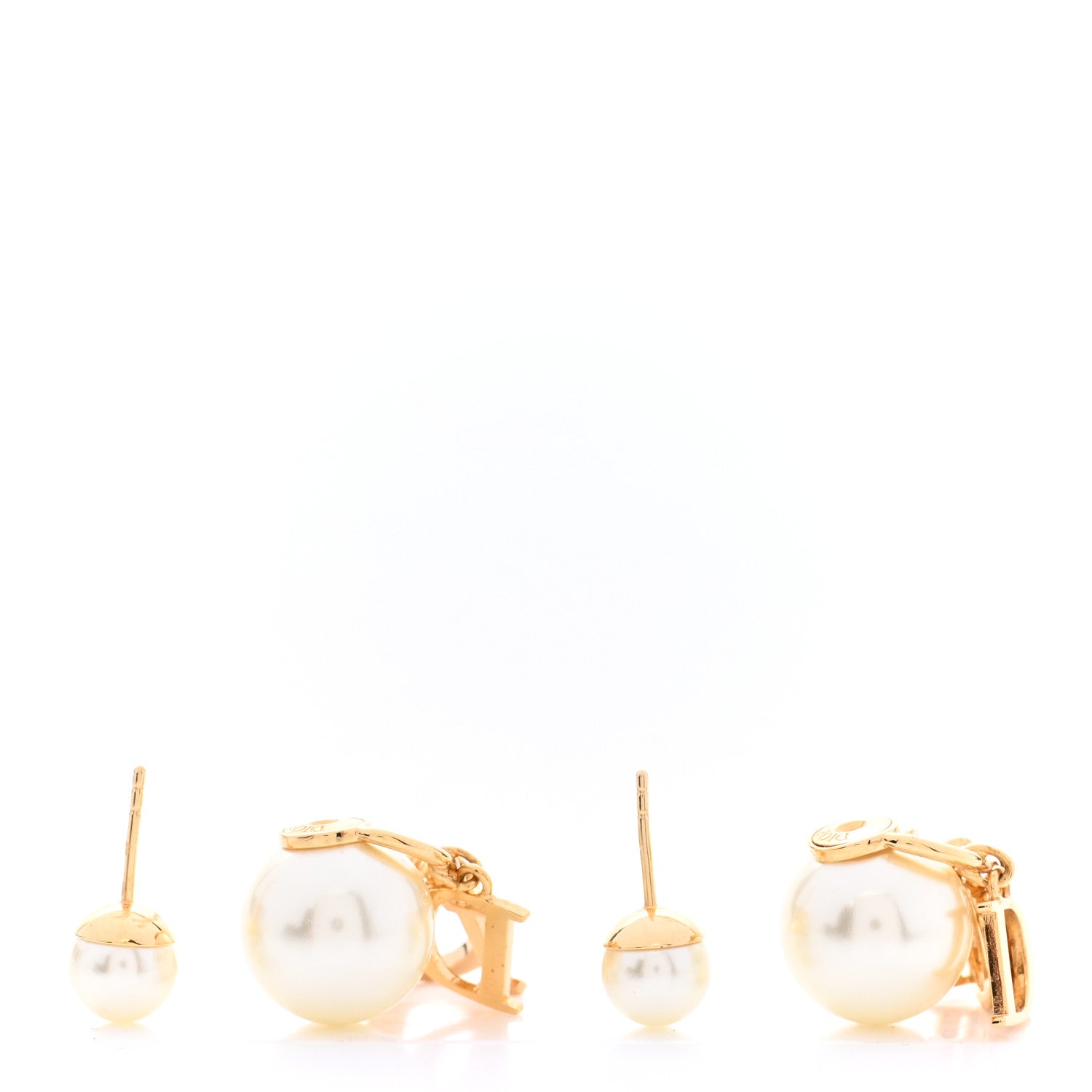 Christian Dior Pearl Crystal Tribal Logo Charms Earrings Gold 3 of 4