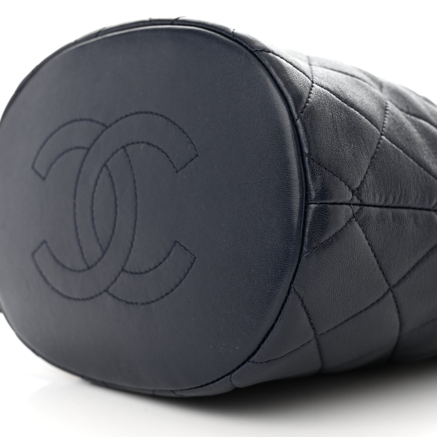 Chanel Shiny Lambskin Quilted Chain Is More Drawstring Bag Navy 10 of 11