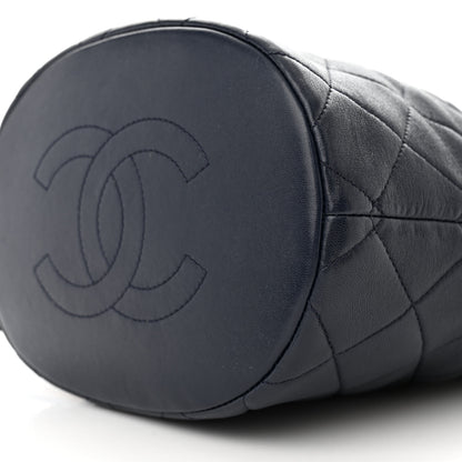 Chanel Shiny Lambskin Quilted Chain Is More Drawstring Bag Navy 10 of 11