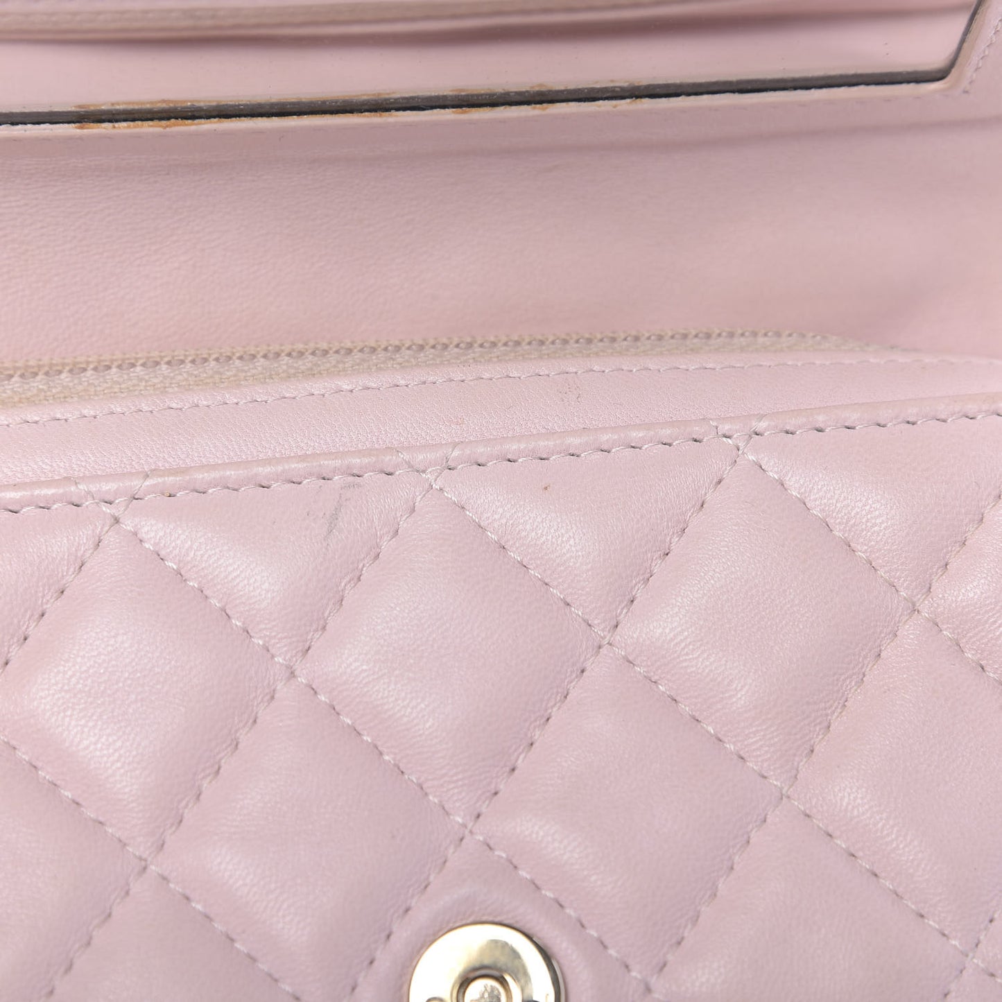 Lambskin Quilted Flap Cosmetic Case Light Pink