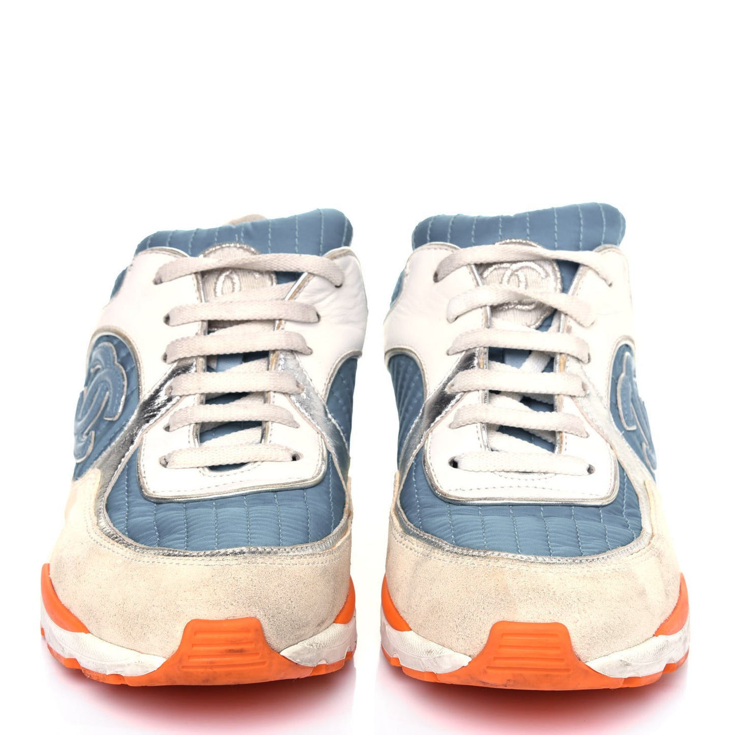 Suede Calfskin Fabric CC Sneakers 36.5 Blue White Orange