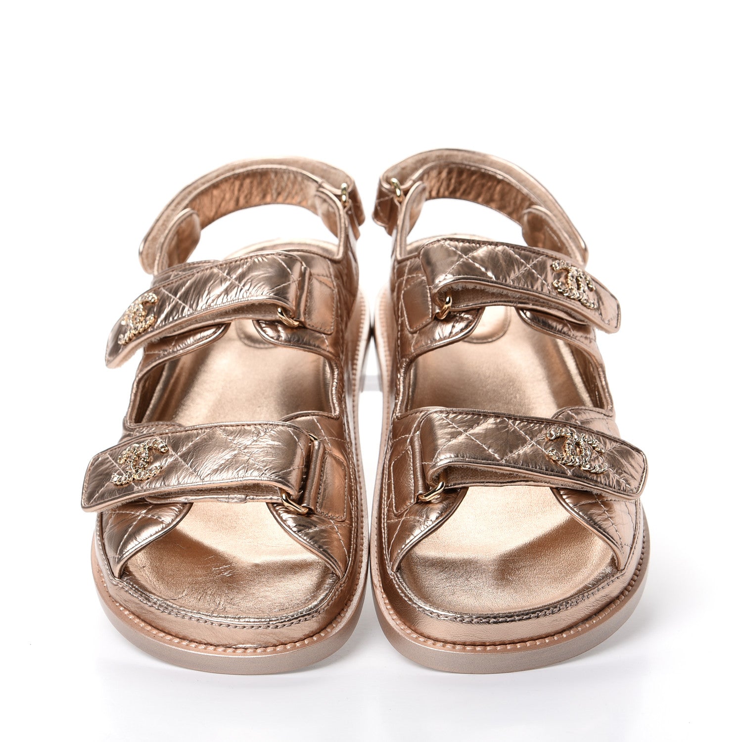 Chanel Iridescent Lambskin Quilted Velcro Dad Sandals 39 Light Bronze 5 of 11
