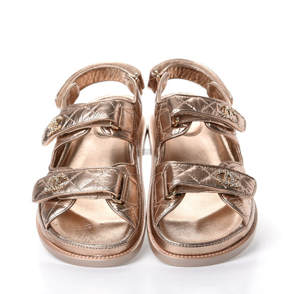Chanel Iridescent Lambskin Quilted Velcro Dad Sandals 39 Light Bronze 5 of 11