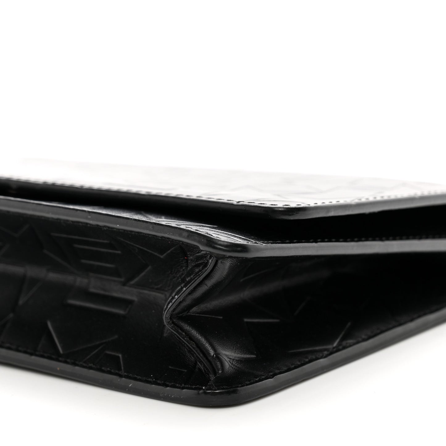 Calfskin Star Embossed Chain Wallet Black
