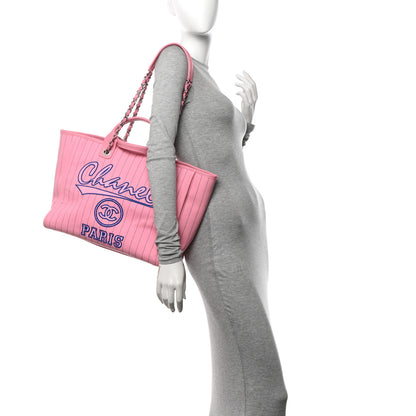 Chanel Canvas Calfskin Striped Medium Deauville Tote Pink Blue 2 of 12