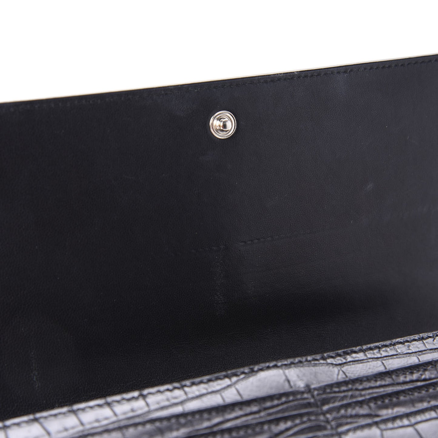 Calfskin Crocodile Embossed Monogram Flap Wallet Black