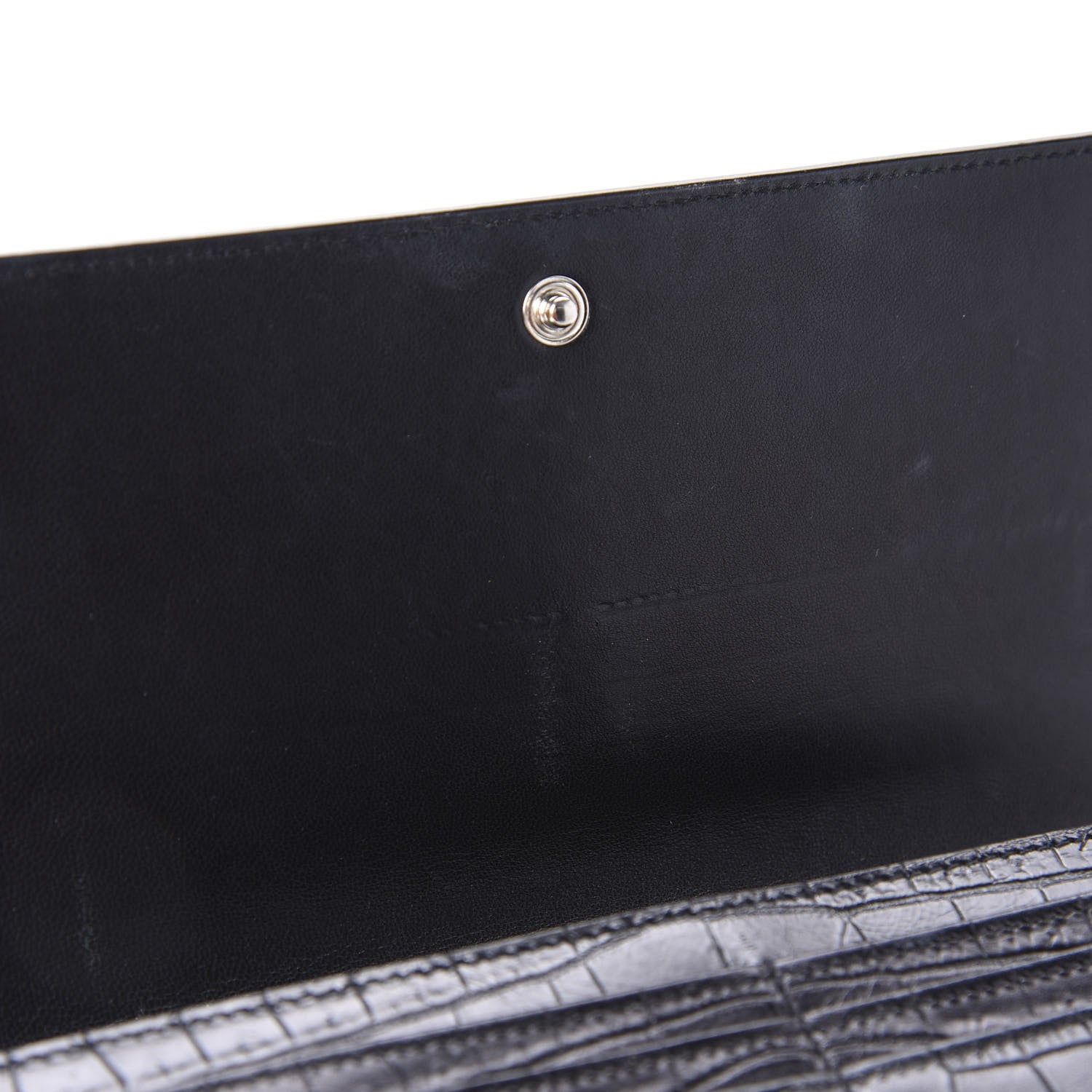 Saint Laurent Calfskin Crocodile Embossed Monogram Flap Wallet Black 10 of 10
