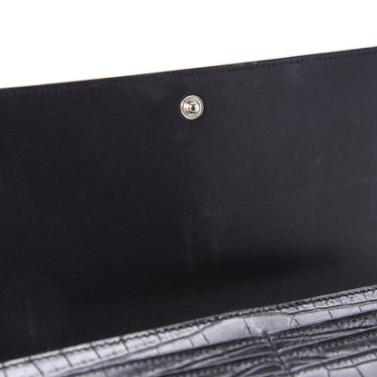 Saint Laurent Calfskin Crocodile Embossed Monogram Flap Wallet Black 10 of 10