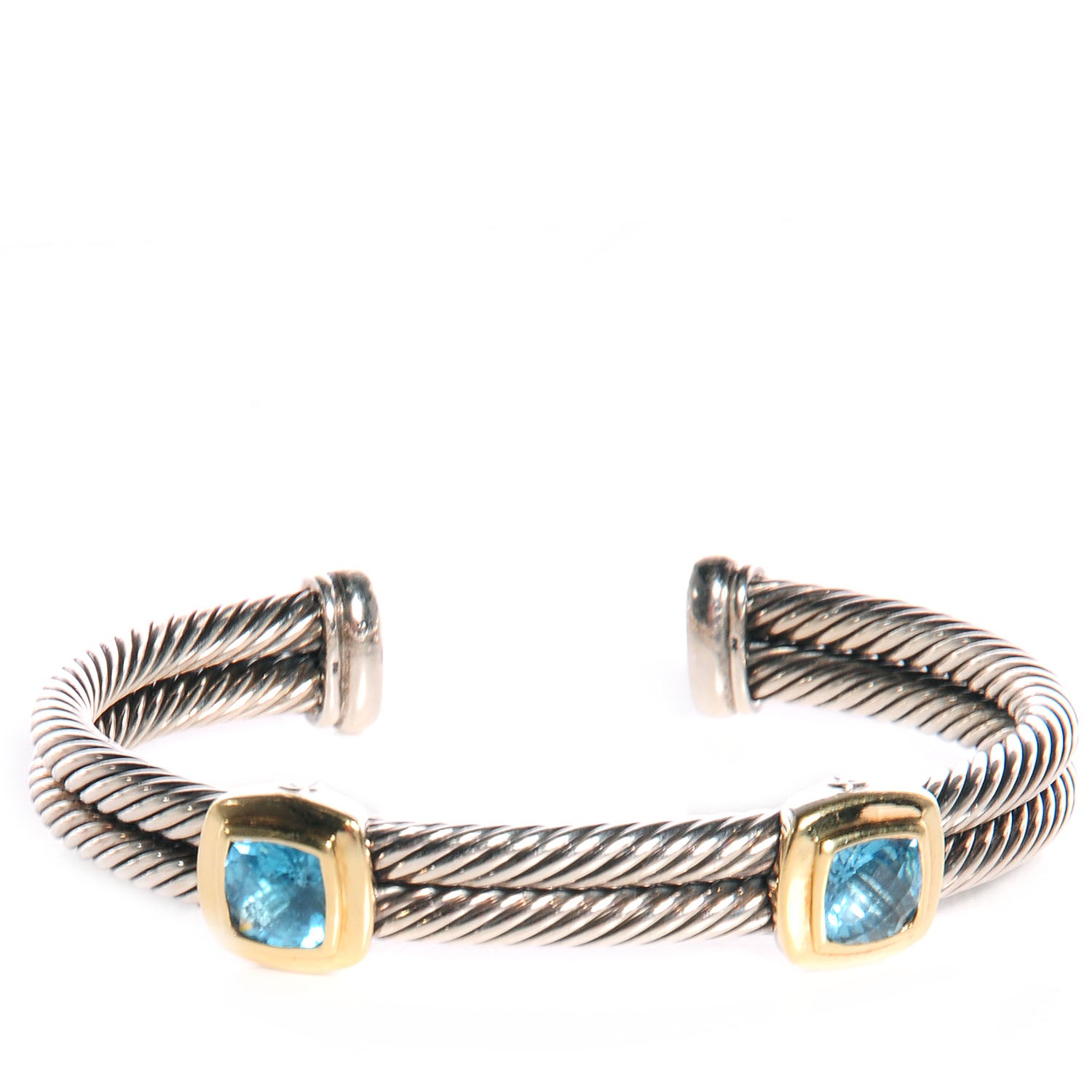 David Yurman Sterling Silver 18K Yellow Gold Blue Topaz Albion Double Station Bracelet 1 of 6