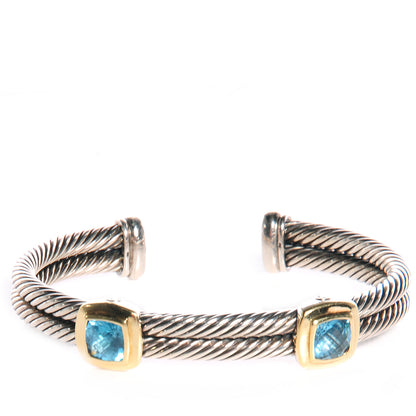 David Yurman Sterling Silver 18K Yellow Gold Blue Topaz Albion Double Station Bracelet 1 of 6