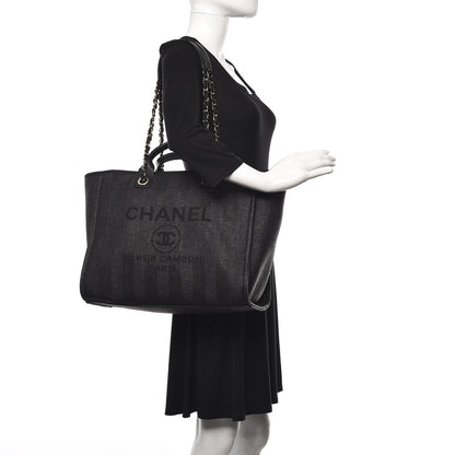 Chanel Mixed Fibers Calfskin Striped Medium Deauville Tote Black 3 of 12