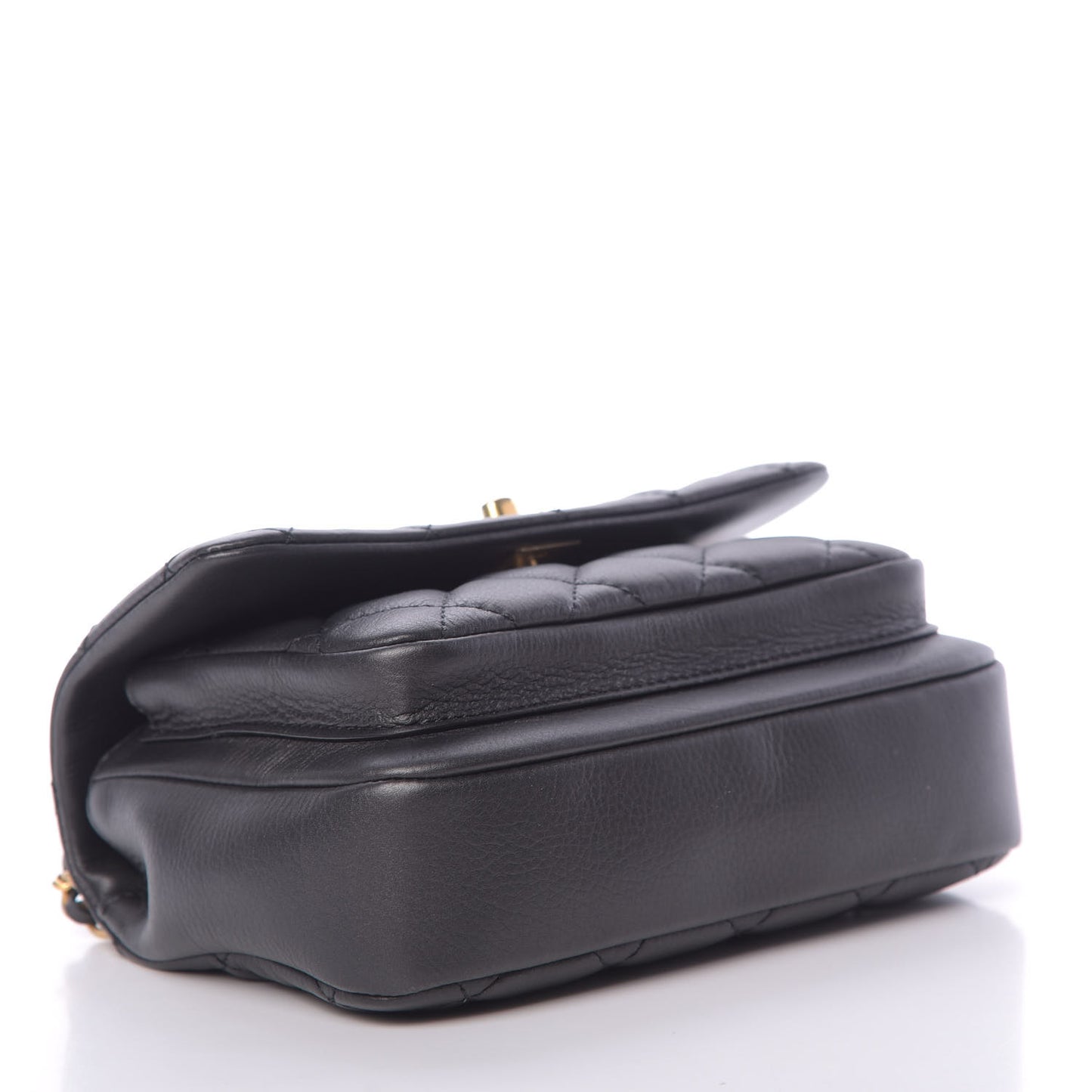 Calfskin Quilted Top Handle Flap Black