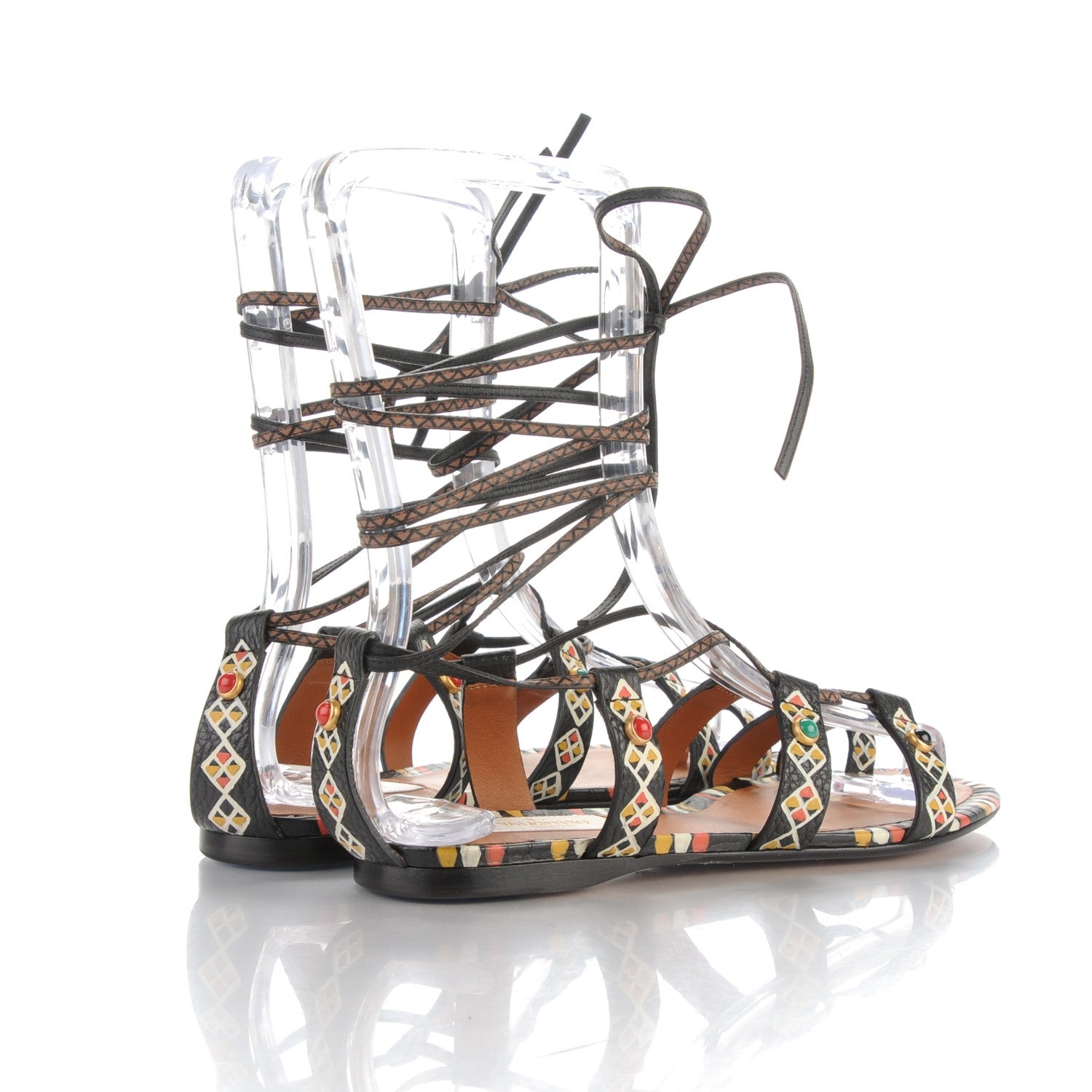 Valentino Garavani Calfskin Primitive Print Gladiator Sandals 36 Black Multi 4 of 7