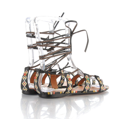 Valentino Garavani Calfskin Primitive Print Gladiator Sandals 36 Black Multi 4 of 7