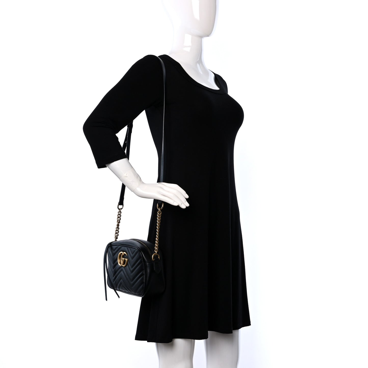 Calfskin Matelasse Small GG Marmont Chain Shoulder Bag Black