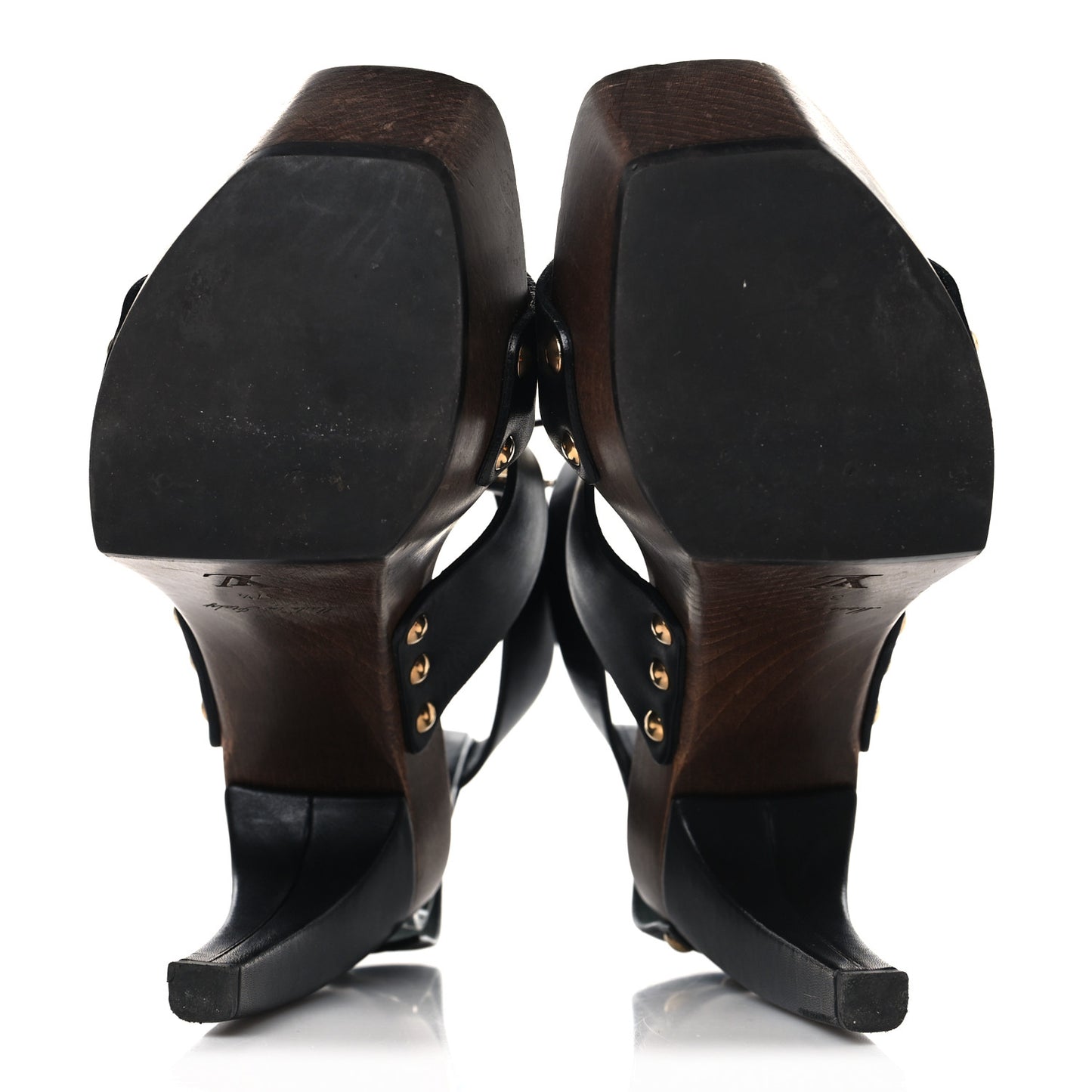 Wood Calfskin Vedette Platform Sandals 37.5 Black