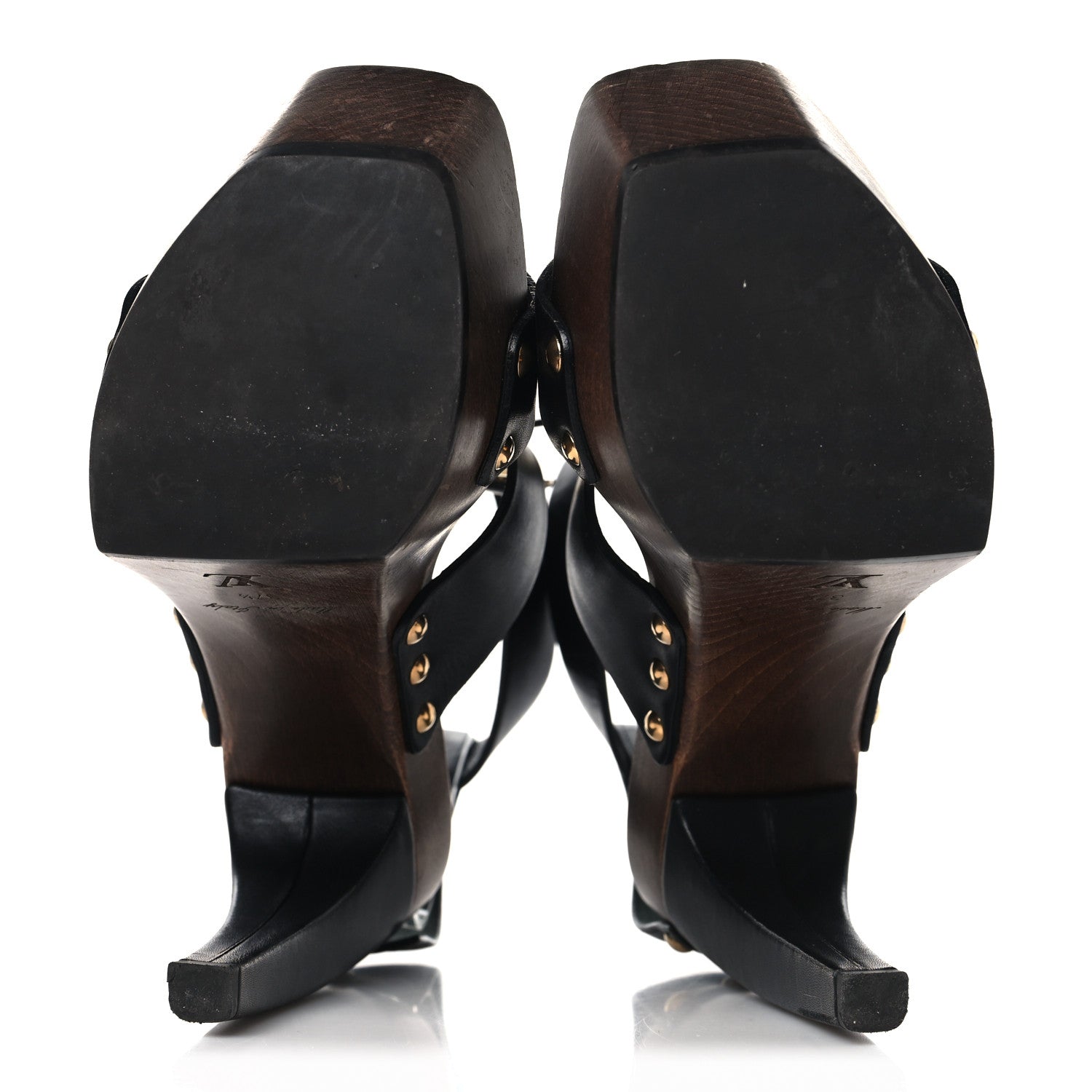Louis Vuitton Wood Calfskin Vedette Platform Sandals 37.5 Black 6 of 9