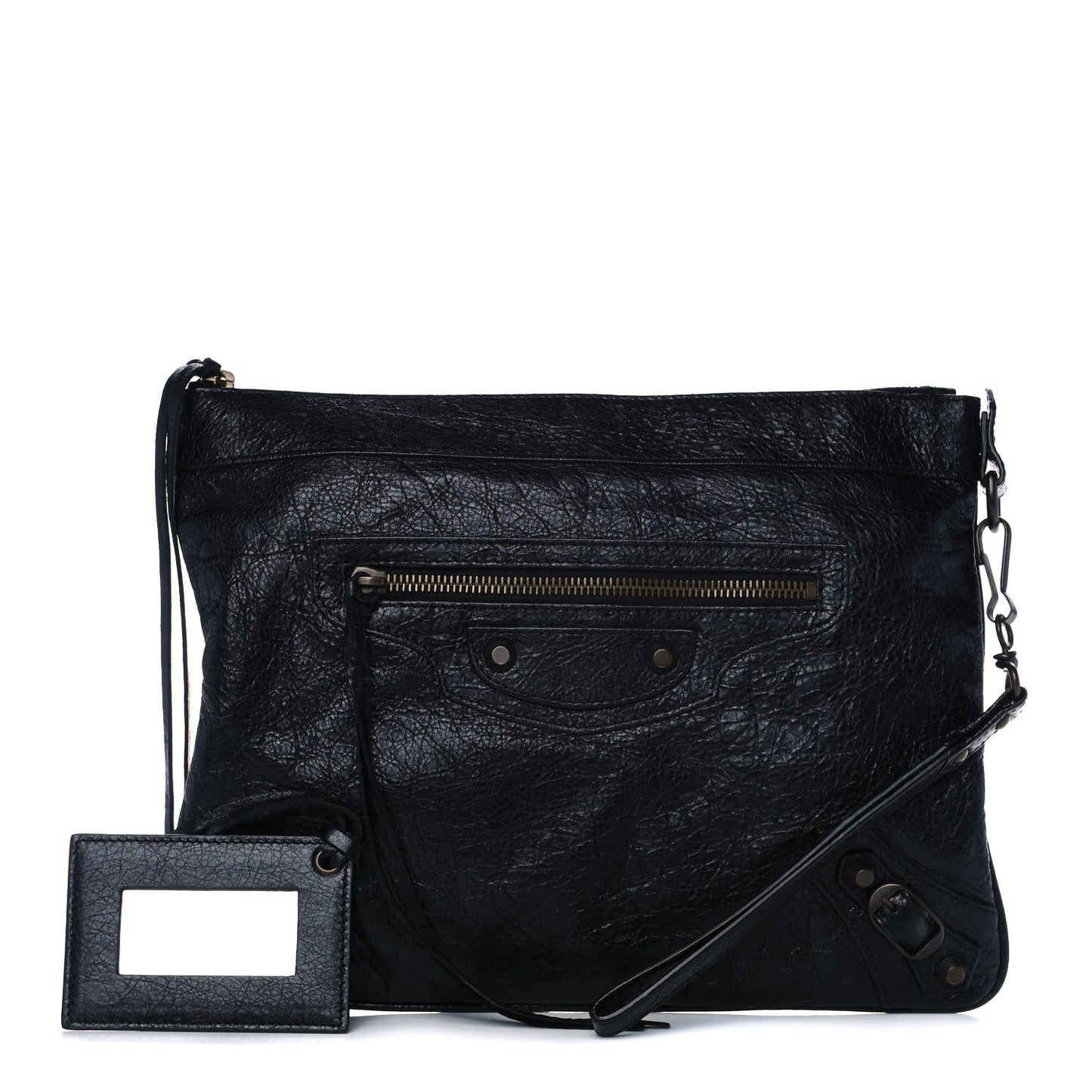 Agneau Classic Hardware Flat Handle Clutch Black