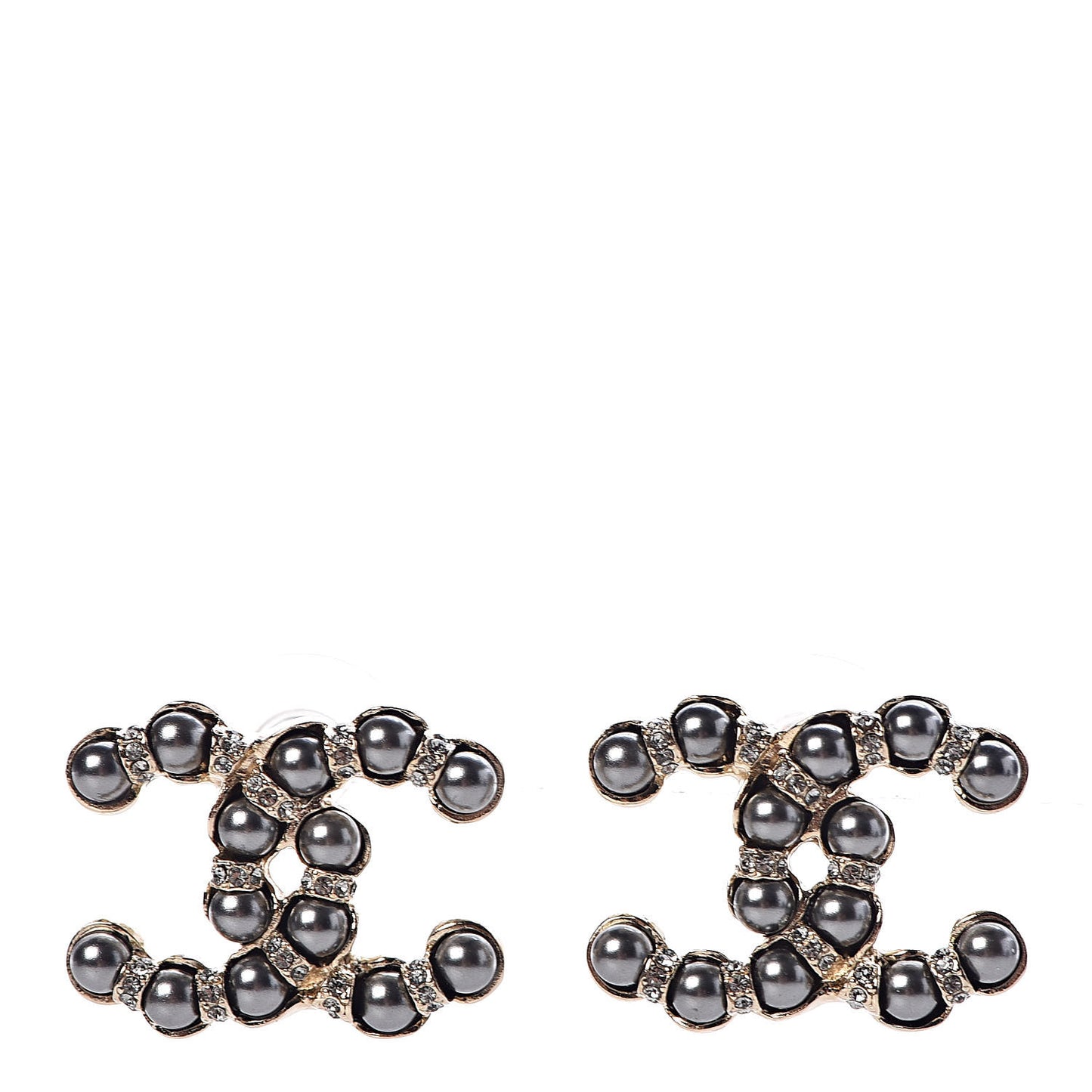 Crystal Bead CC Earrings Gold Dark Grey