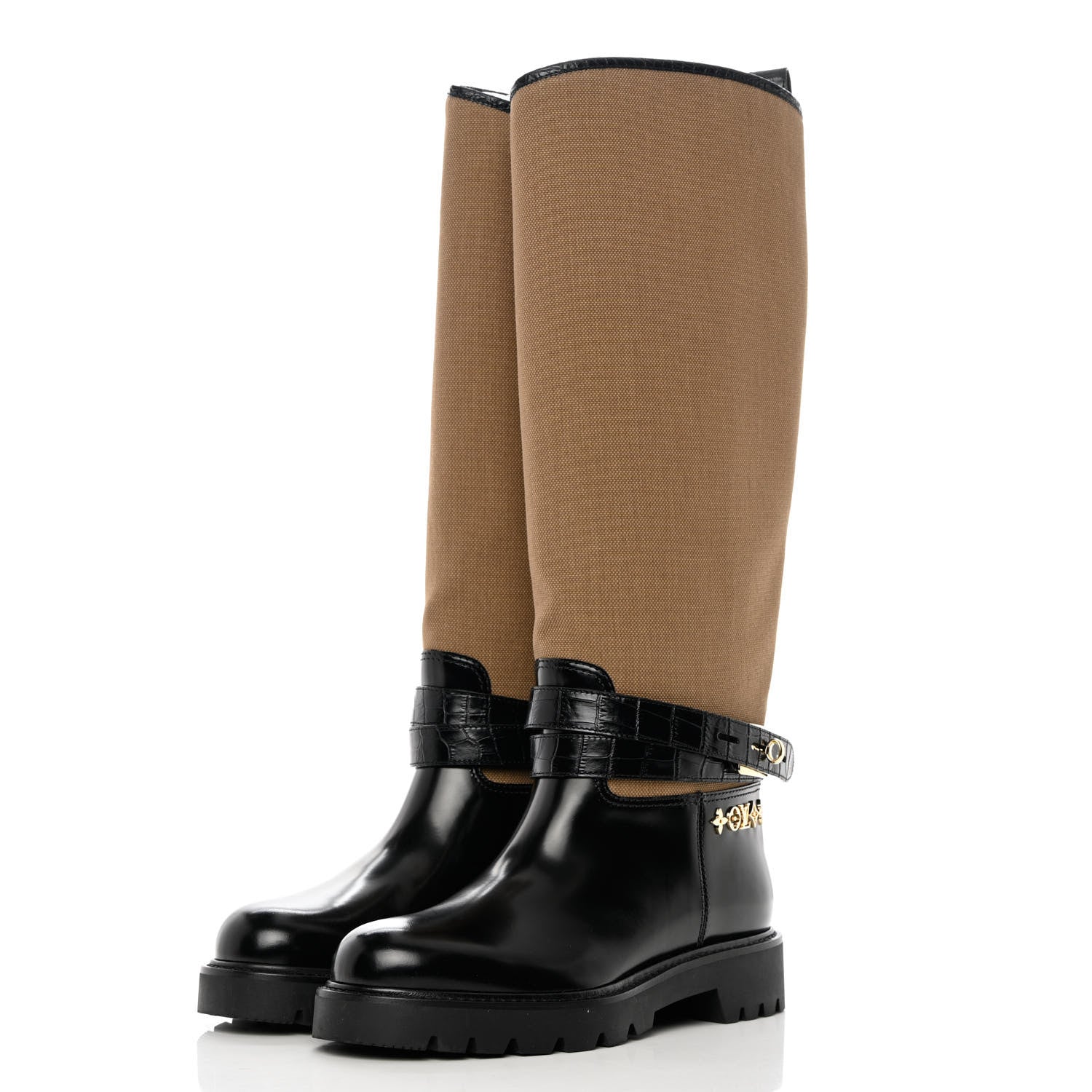 Louis Vuitton Canvas Calfskin Territory Flat High Ranger Boots 39 Khaki 6 of 14