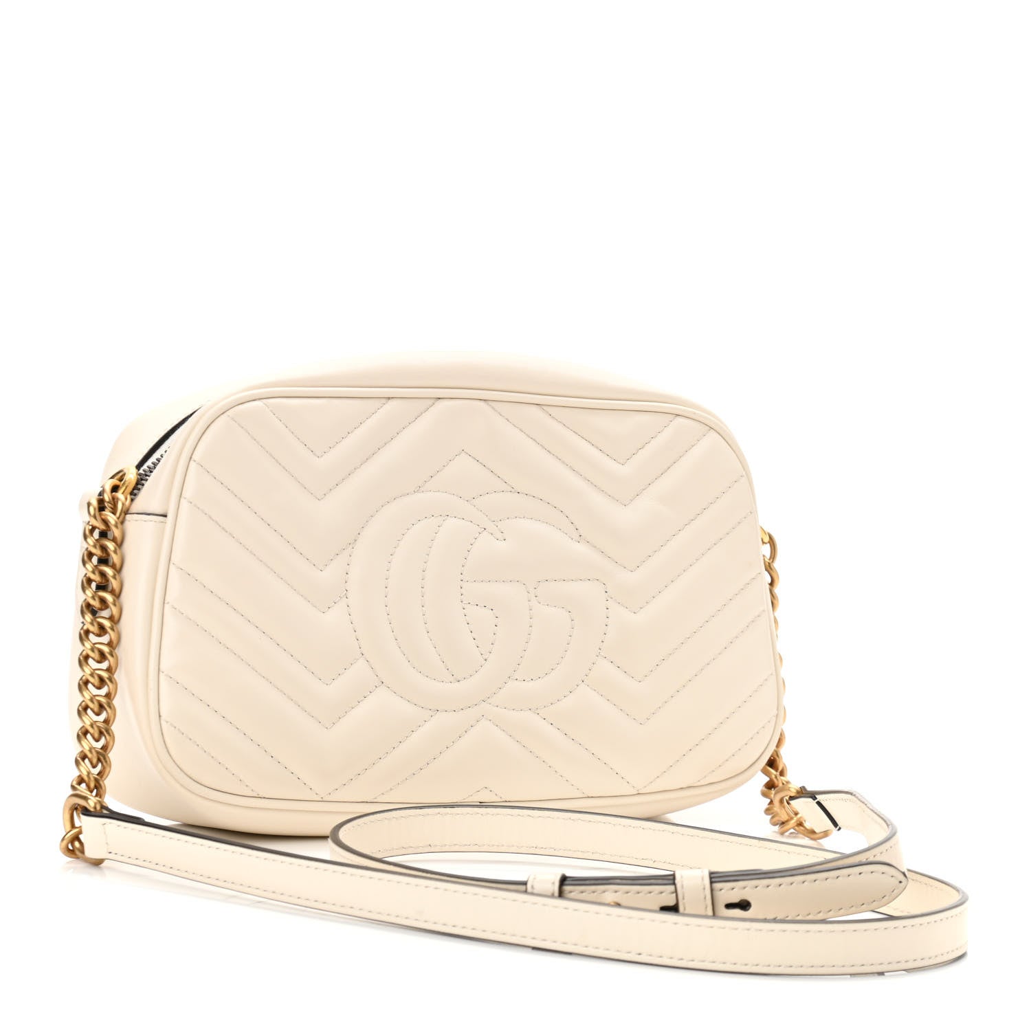 Gucci Calfskin Matelasse Small GG Marmont Chain Shoulder Bag White 3 of 11