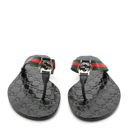 Gucci Nylon Guccissima Web Womens Thong Sandals 40 Green Red Black 2 of 7