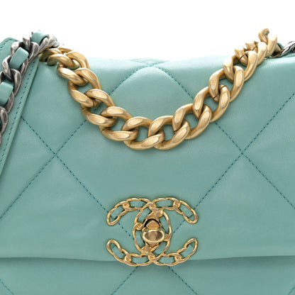 Chanel Shiny Lambskin Quilted Medium Chanel 19 Flap Light Blue 8 of 11