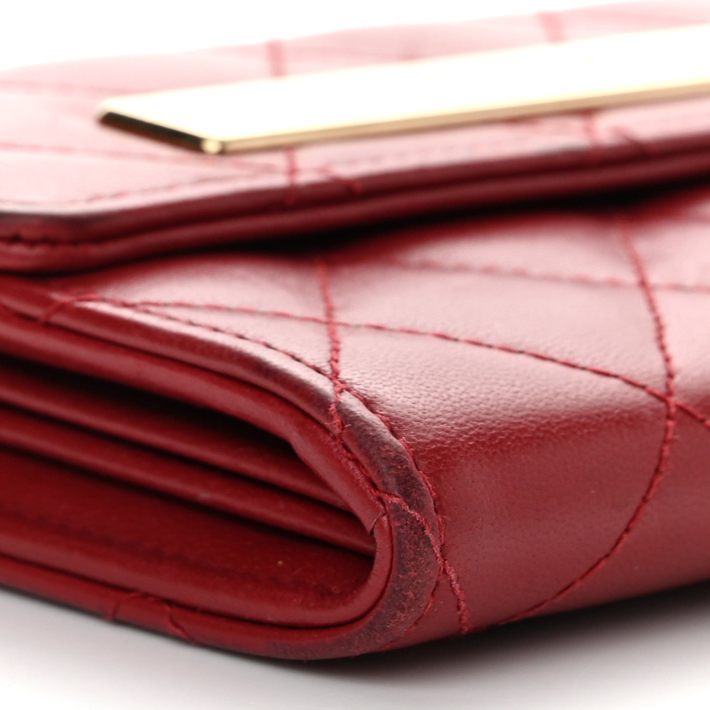 Lambskin Quilted Trendy CC Large Gusset Flap Wallet Dark Red