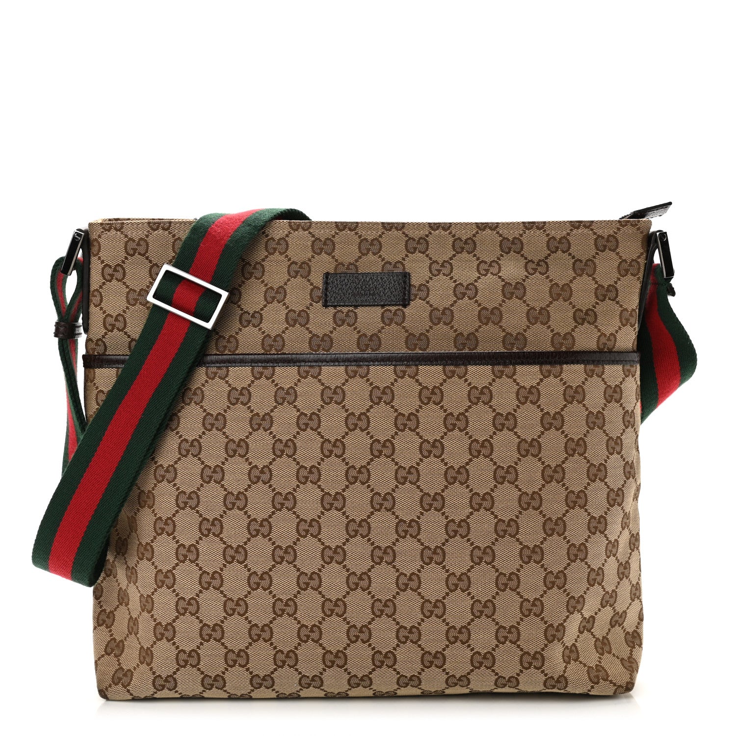 Gucci Monogram Web Medium Flat Messenger Bag Brown 1 of 10