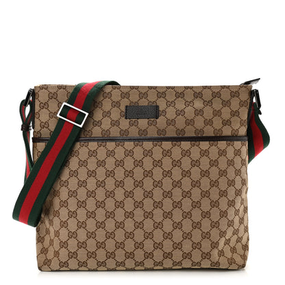 Gucci Monogram Web Medium Flat Messenger Bag Brown 1 of 10