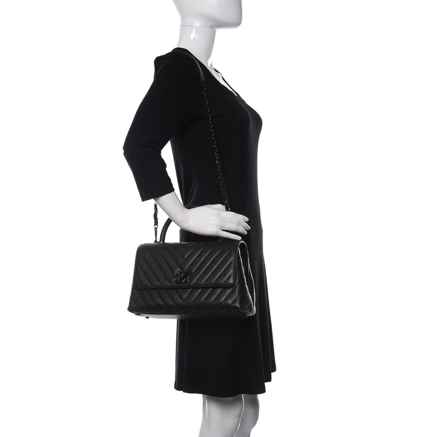 Caviar Chevron Quilted Small Coco Handle Flap So Black