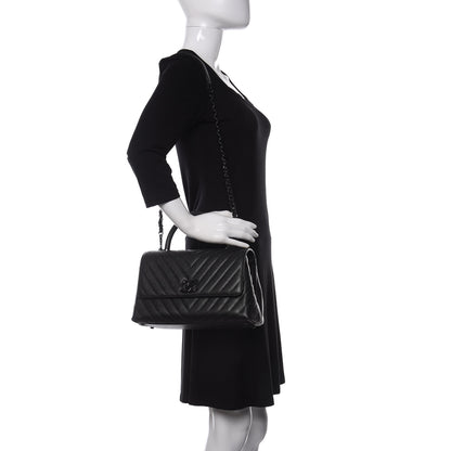 Chanel Caviar Chevron Quilted Small Coco Handle Flap So Black 2 of 10