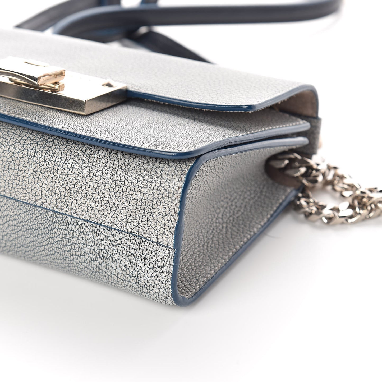 Washed Grainy Goatskin Mini Rebel Crossbody Bag Latte Denim