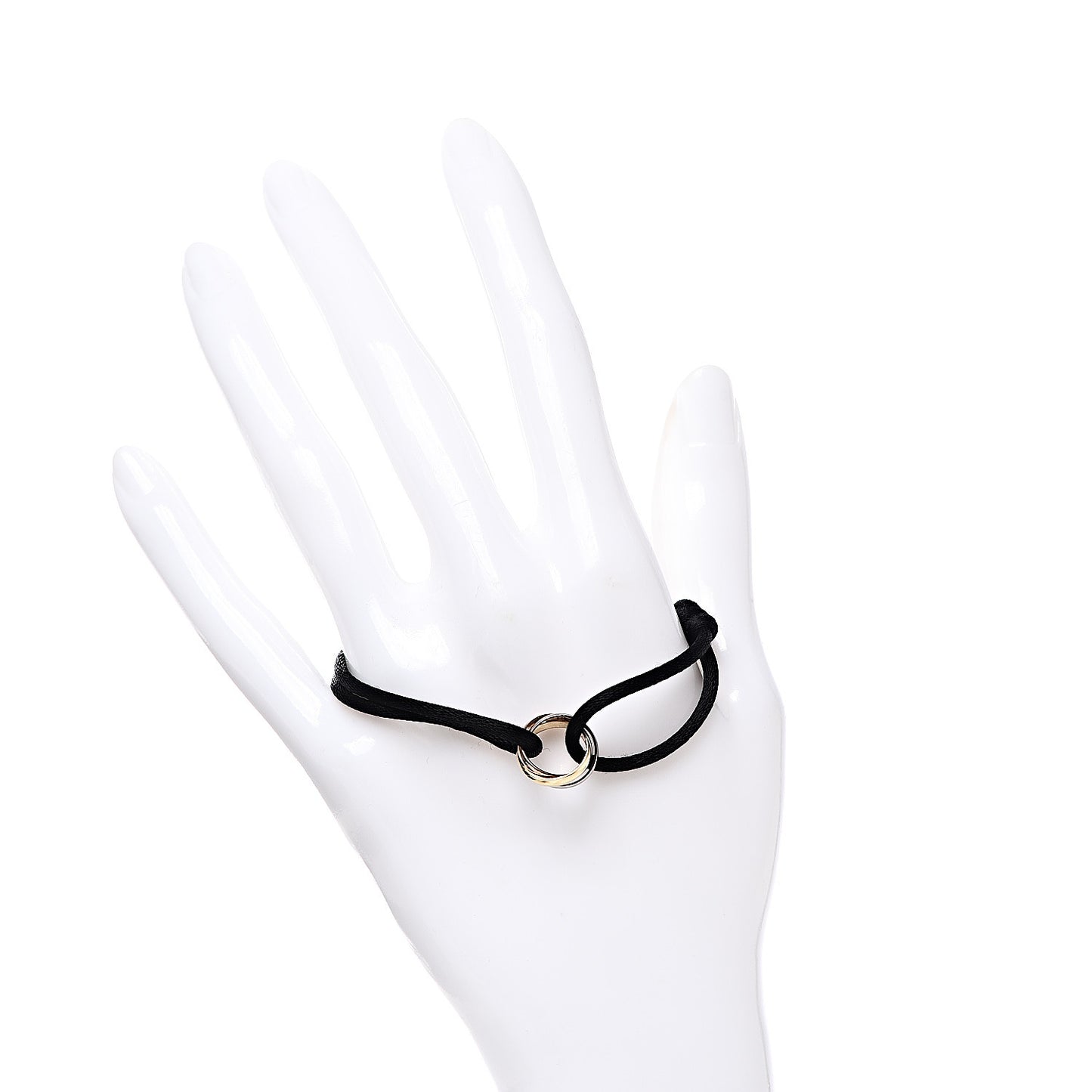 18K Pink Yellow White Gold Trinity Adjustable Cord Bracelet Black
