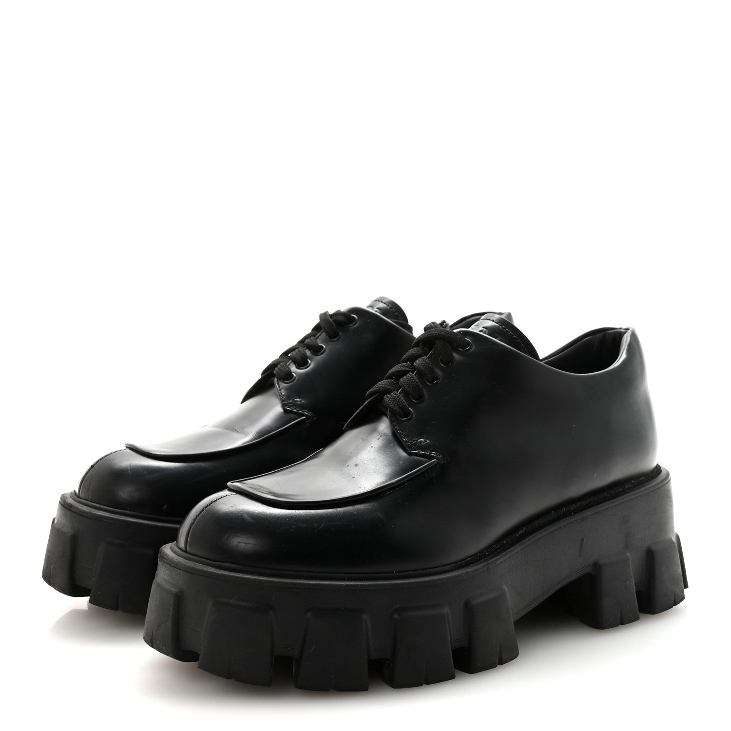 Prada Spazzolato Rois Monolith 55mm Derby Loafers 38 Black 4 of 9