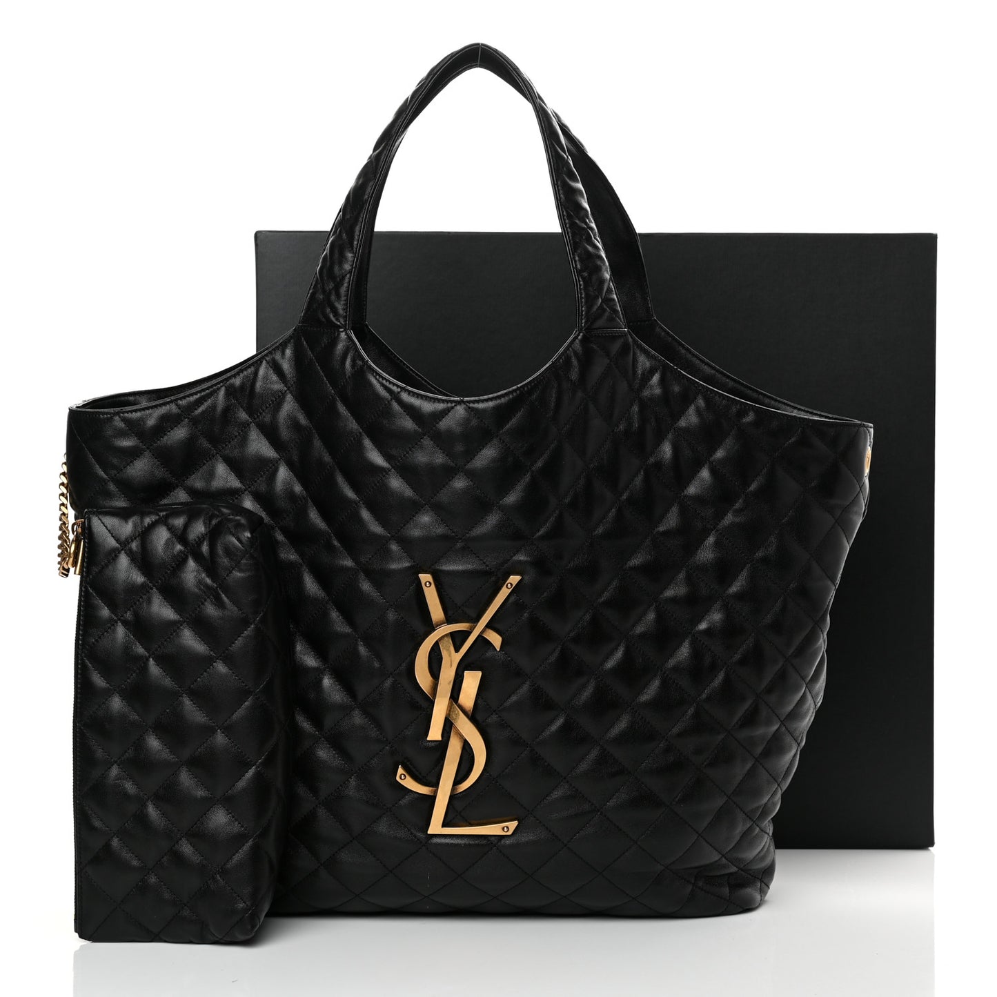 Lambskin Quilted Maxi Icare Shopping Tote Black