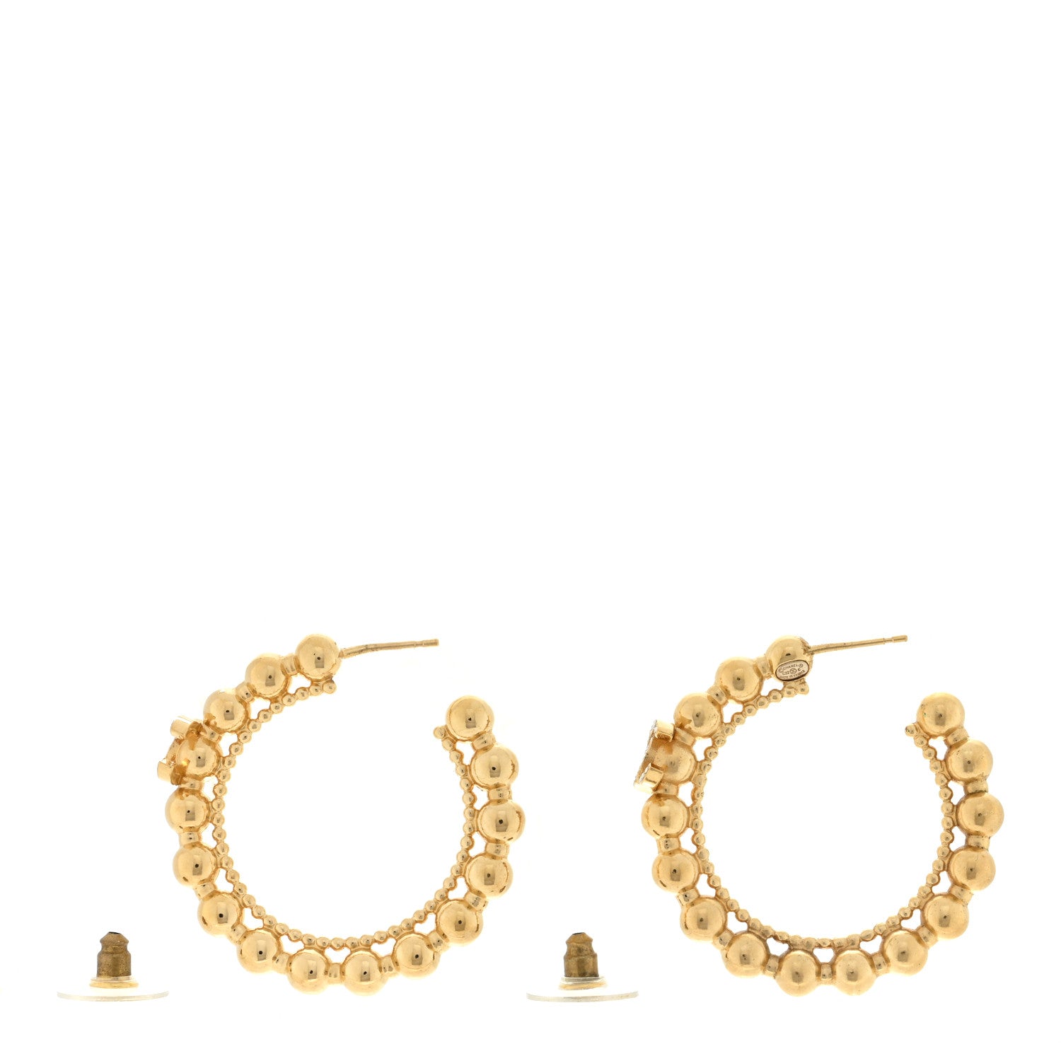Chanel Crystal Bead CC Hoop Earrings Gold 3 of 4